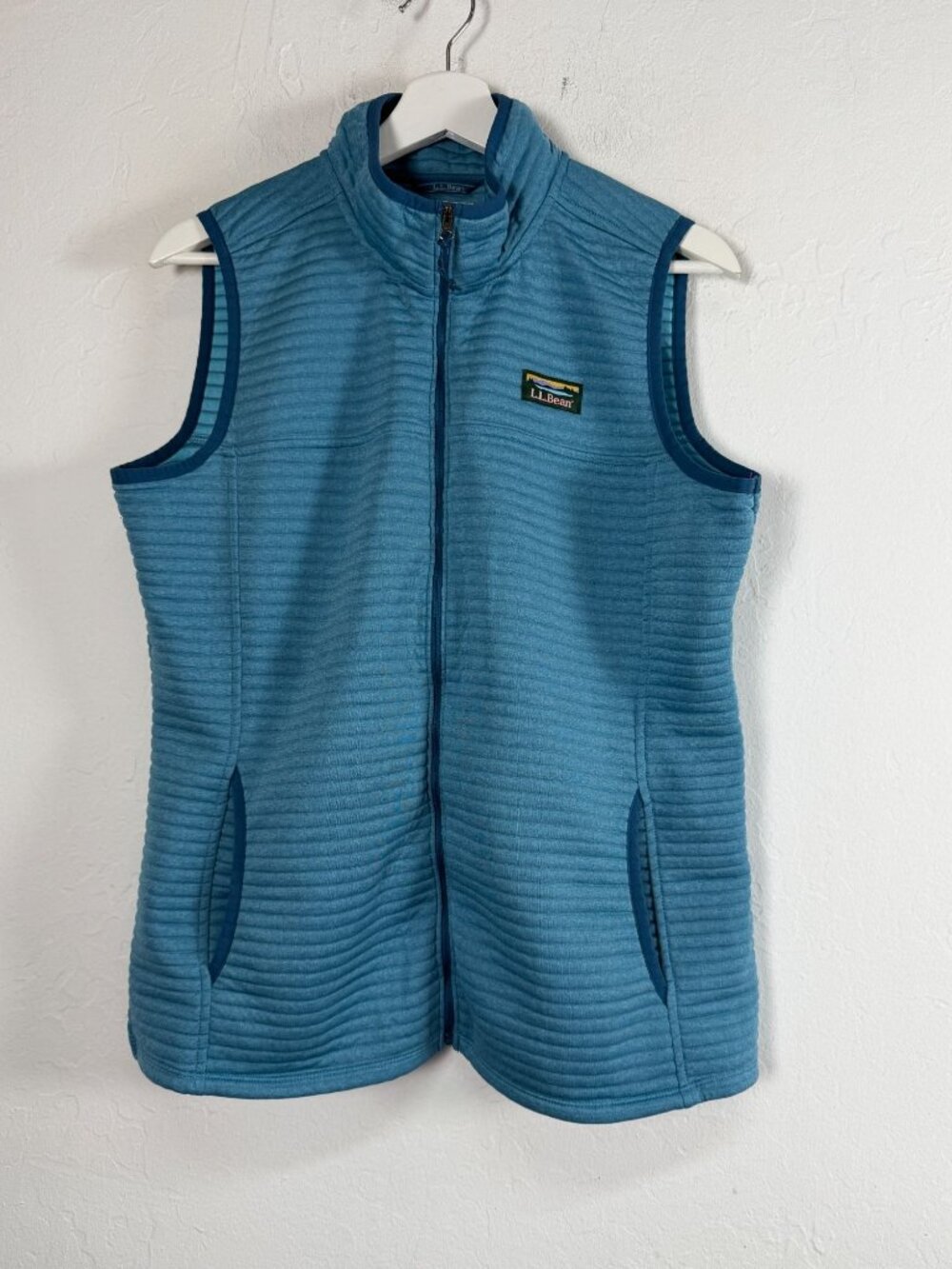 L.L.Bean Womens Airlight Knit Vest Large Regular Blue Full-Zip Outdoor Pockets